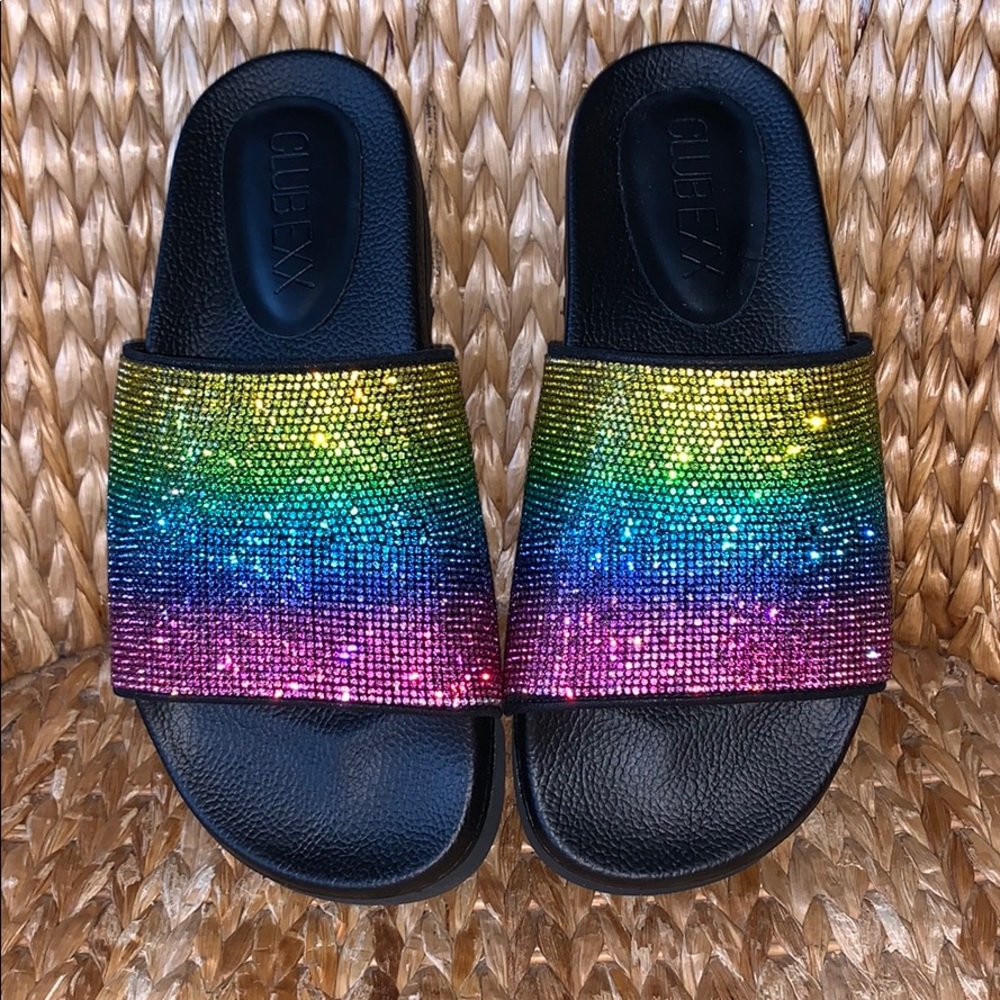 NIB 🌈Rhinestone Rainbow Slides Sandals - Picture 5 of 7